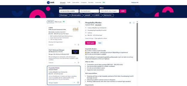 find visa sponsorship jobs in australia using seek application step by step